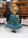 Meadow Plaid - dress & apron ensemble with tights & shoes for Little Darling Doll or 33cm BJD