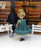 Meadow Plaid - dress & apron ensemble with tights & shoes for Little Darling Doll or 33cm BJD