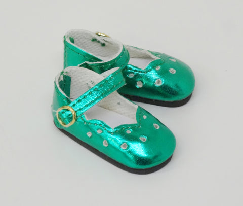 Scallop Mary Jane Shoes - Metallic Green