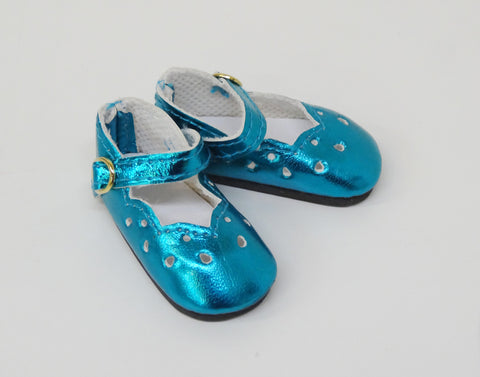 Scallop Mary Jane Shoes - Metallic Turquoise