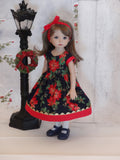 Midnight Poinsettia - dress, tights & shoes for Little Darling Doll or 33cm BJD