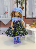 Miniature Morning Glory - dress, hat, tights & shoes for Little Darling Doll