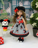 Minnie Fan - dress, hat, socks & shoes for Little Darling Doll or 33cm BJD