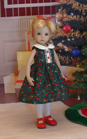 Mistletoe & Holly - dress, tights & shoes for Little Darling Doll or 33cm  BJD