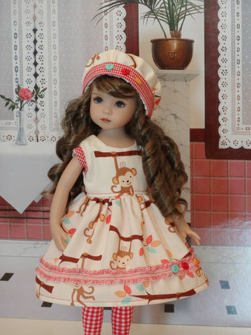 Monkey Around - dress, hat, tights & shoes for Little Darling Doll or 33cm BJD