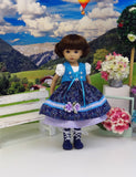 Moselle Valley Beauty - dirndl ensemble with tights & boots for Little Darling Doll or 33cm BJD