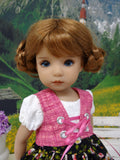 Mountain Morning Glory - dirndl ensemble with tights & boots for Little Darling Doll or 33cm BJD