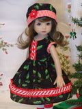 North Pole Holly - dress, hat, tights & shoes for Little Darling Doll or 33cm BJD
