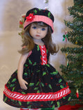 North Pole Holly - dress, hat, tights & shoes for Little Darling Doll or 33cm BJD