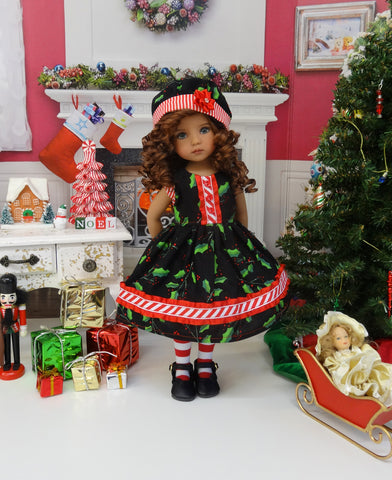 North Pole Holly - dress, hat, tights & shoes for Little Darling Doll or 33cm BJD