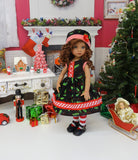 North Pole Holly - dress, hat, tights & shoes for Little Darling Doll or 33cm BJD