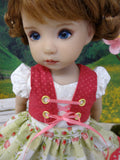 Old European Rose - dirndl ensemble with tights & boots for Little Darling Doll or 33cm BJD