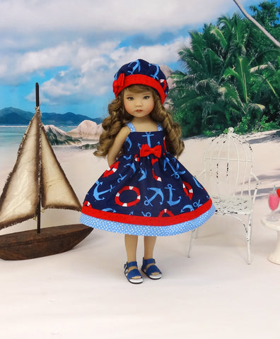 Out to Sea - dress, hat & sandals for Little Darling Doll or 33cm BJD