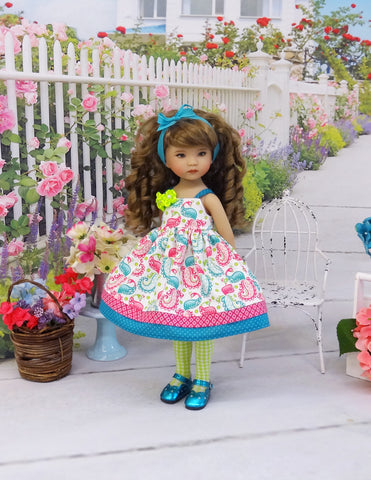 Paisley Peacock - dress, tights & shoes for Little Darling Doll or 33cm BJD