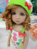 Paradise Pineapple - romper, hat & sandals for Little Darling Doll or 33cm BJD