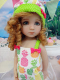 Paradise Pineapple - romper, hat & sandals for Little Darling Doll or 33cm BJD
