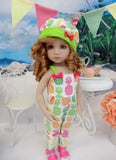 Paradise Pineapple - romper, hat & sandals for Little Darling Doll or 33cm BJD