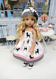 Parisian Poodle - dress, hat, socks & shoes for Little Darling Doll or 33cm BJD