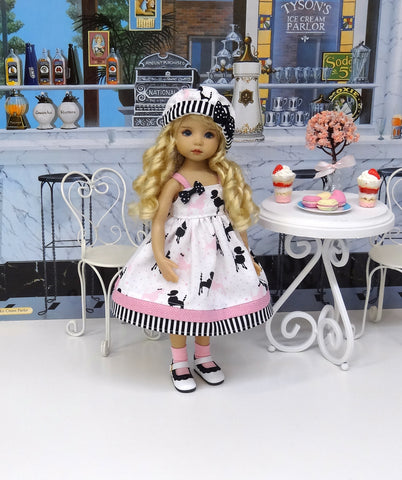 Parisian Poodle - dress, hat, socks & shoes for Little Darling Doll or 33cm BJD