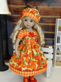Patchwork Pumpkin - dress, hat, tights & shoes for Little Darling Doll