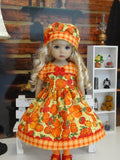 Patchwork Pumpkin - dress, hat, tights & shoes for Little Darling Doll