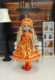 Patchwork Pumpkin - dress, hat, tights & shoes for Little Darling Doll