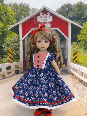 Patriotic Paisley - dress, tights & shoes for Little Darling Doll