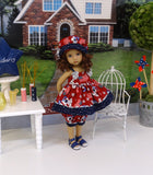 Patriotic Pup - babydoll top, bloomers, hat & sandals for Little Darling Doll or 33cm BJD