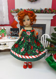 Peppermint Poinsettia - dress, tights & shoes for Little Darling Doll or 33cm BJD