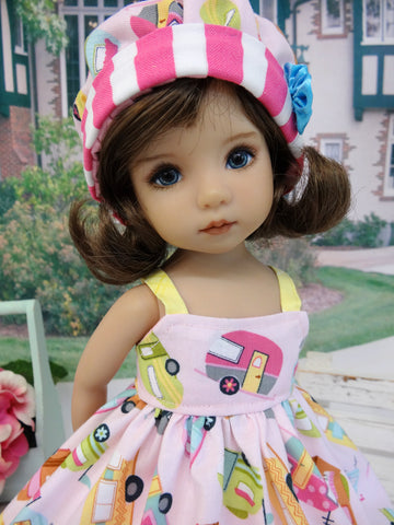 Pink Airstream - dress, hat, tights & shoes for Little Darling Doll or 33cm BJD
