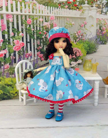 Playful Elephant - dress, hat, tights & shoes for Little Darling Doll or other 33cm BJD
