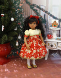 Poinsettia Grandeur - dress, tights & shoes for Little Darling Doll or 33cm BJD