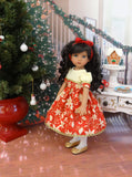 Poinsettia Grandeur - dress, tights & shoes for Little Darling Doll or 33cm BJD