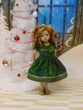 Poinsettia Splendor Emerald - dress, tights & shoes for Little Darling Doll or 33cm BJD