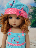 Poolside Flamingo - romper, hat & sandals for Little Darling Doll