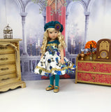 Pretty Peacock - dress, hat, tights & shoes for Little Darling Doll or 33cm BJD