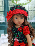 Pretty Poinsettias - dress, hat, tights & shoes for Little Darling Doll or 33cm BJD