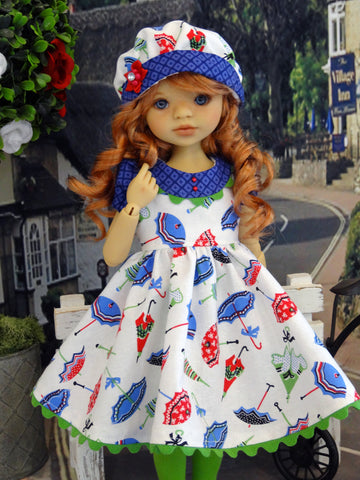 Rain, Rain Go Away - dress, hat, tights & shoes for Little Darling Doll