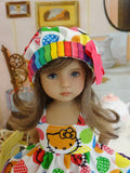 Rainbow Hello Kitty - babydoll top, bloomers, hat & sandals for Little Darling Doll