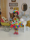 Rainbow Hello Kitty - babydoll top, bloomers, hat & sandals for Little Darling Doll