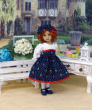 Rainier Cherries - dress, hat, tights & shoes for Little Darling Doll or 33cm BJD