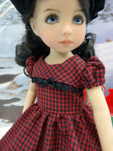 Red Check - dress, hat, tights & shoes for Little Darling Doll or 33cm BJD
