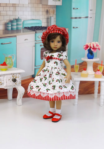 Red Cherries - dress, hat, socks & shoes for Little Darling Doll or 33cm BJD