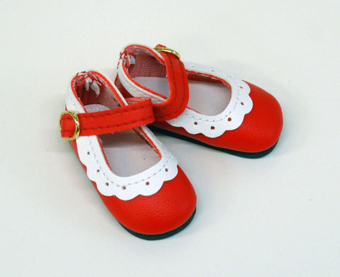 Eyelet Mary Jane Shoes - Red & White
