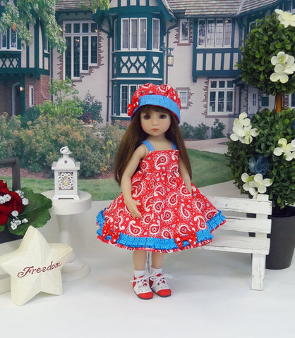 Red, White & Paisley - dress, hat, socks & shoes for Little Darling Doll or other 33cm BJD