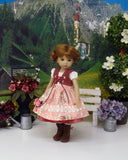 Romantic Bavarian Rose - dirndl ensemble with tights & boots for Little Darling Doll or 33cm BJD