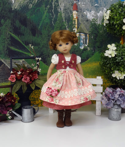 Romantic Bavarian Rose - dirndl ensemble with tights & boots for Little Darling Doll or 33cm BJD