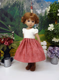 Romantic Bavarian Rose - dirndl ensemble with tights & boots for Little Darling Doll or 33cm BJD