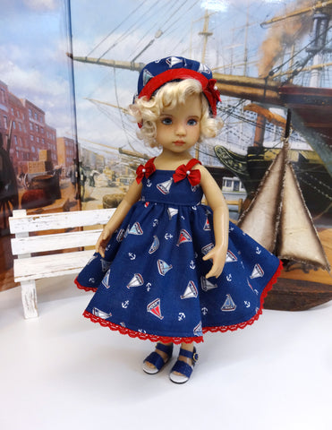 Sailboat - dress, hat & sandals for Little Darling Doll or 33cm BJD
