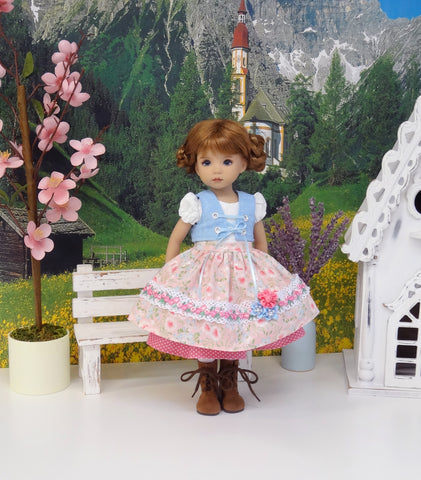 Salzburg Sweetie - dirndl ensemble with tights & boots for Little Darling Doll or 33cm BJD